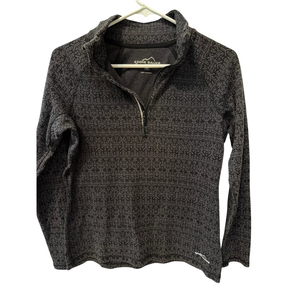 Eddie Bauer 1/4 Zip Jacket Women's Size Medium Long Sleeve Shirt Black Gray
